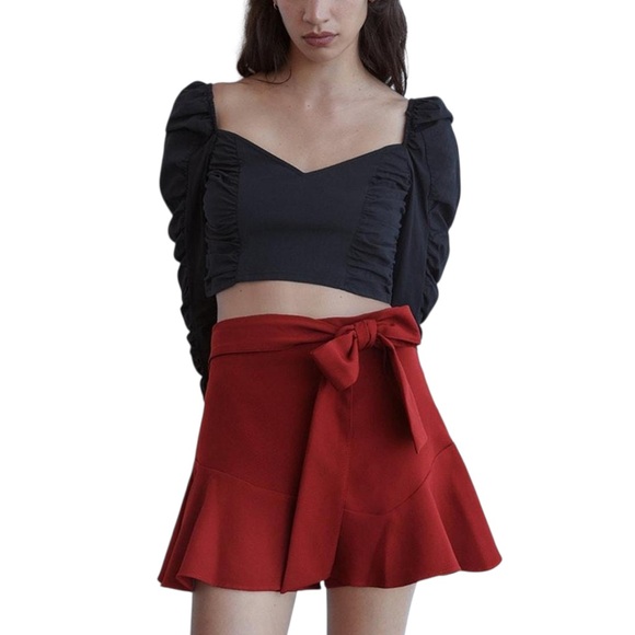 Zara Dresses & Skirts - Zara crimson red bow skort skirt size small
